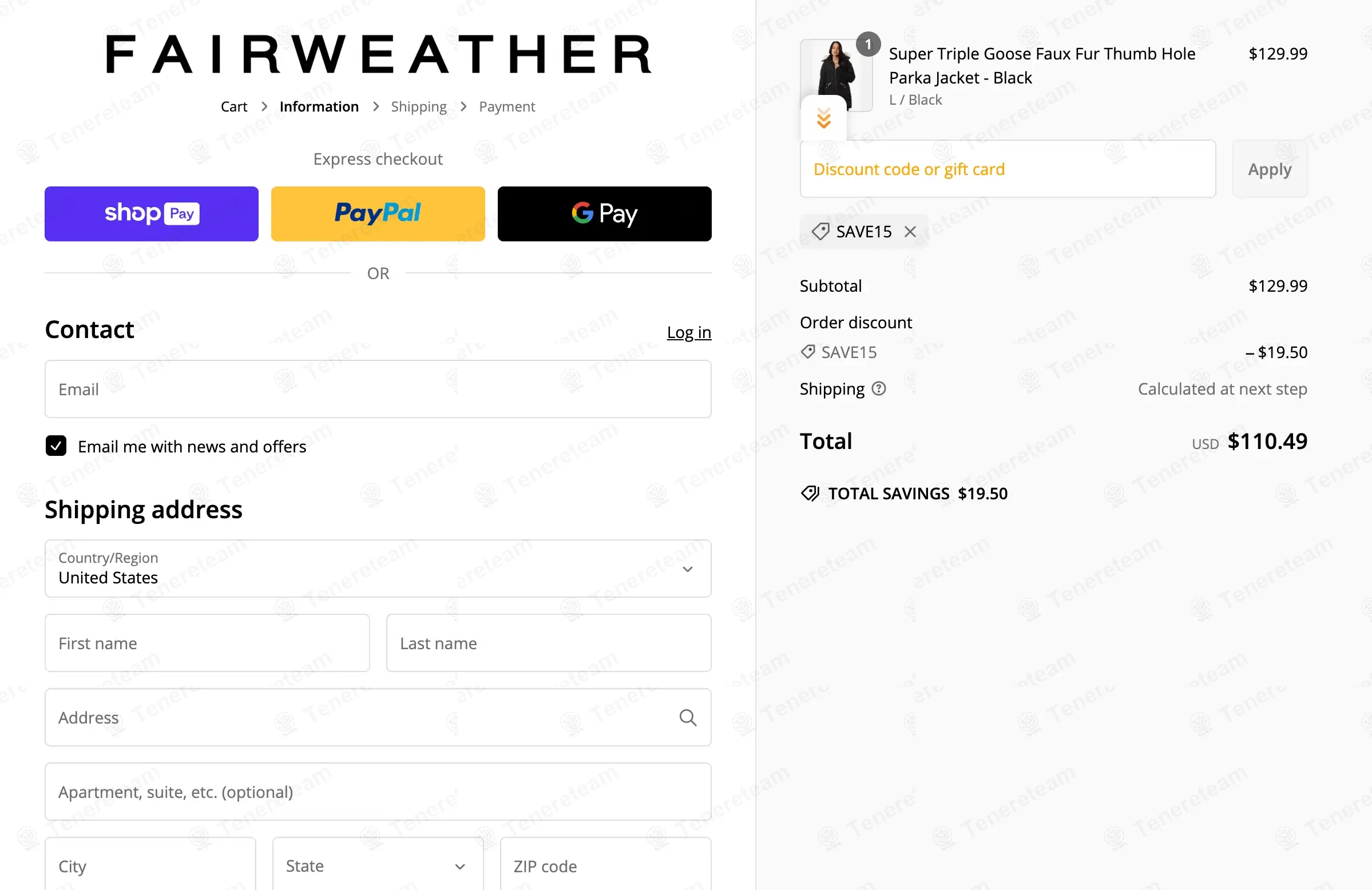 Fairweather Clothing coupon code: 15% off with SAVE15. Tested and valid as 7 months ago.