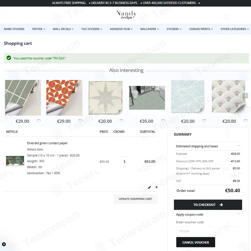 Namly Design coupon code: 20% off with TK152A. Tested and valid as 2 months ago.