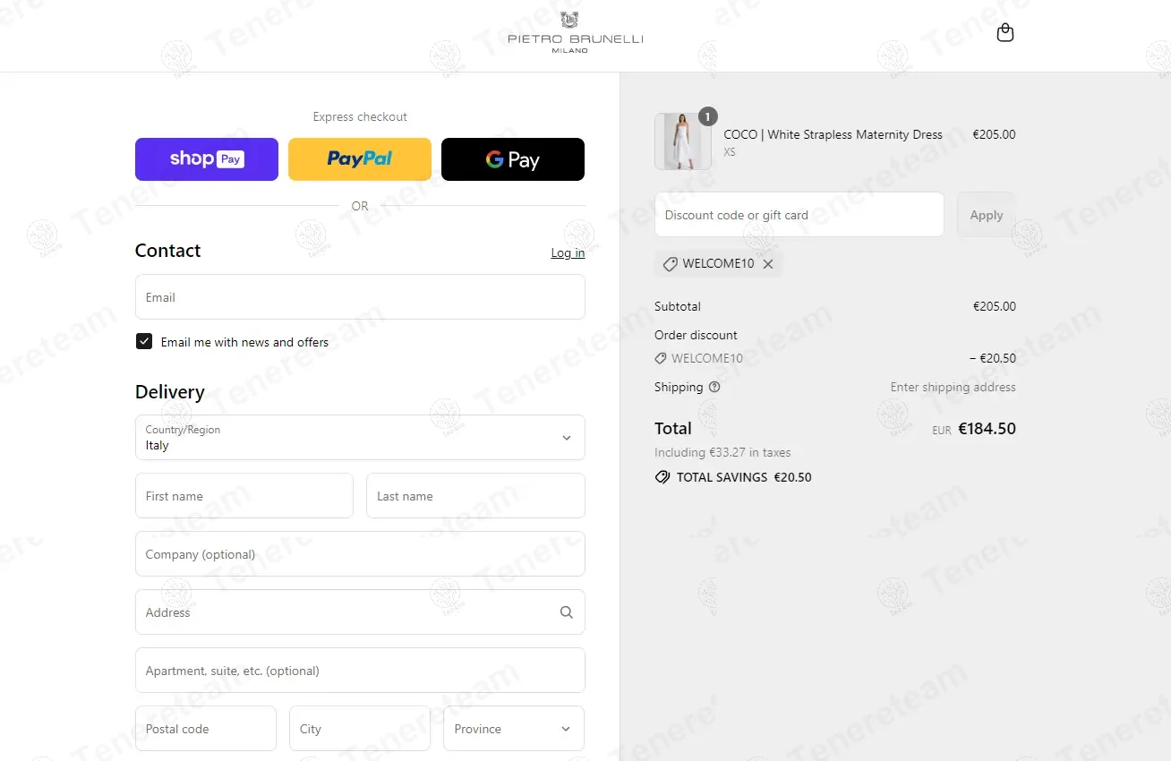 Pietro Brunelli coupon code: 10% off with WELCOME10. Tested and valid as 10 months ago.