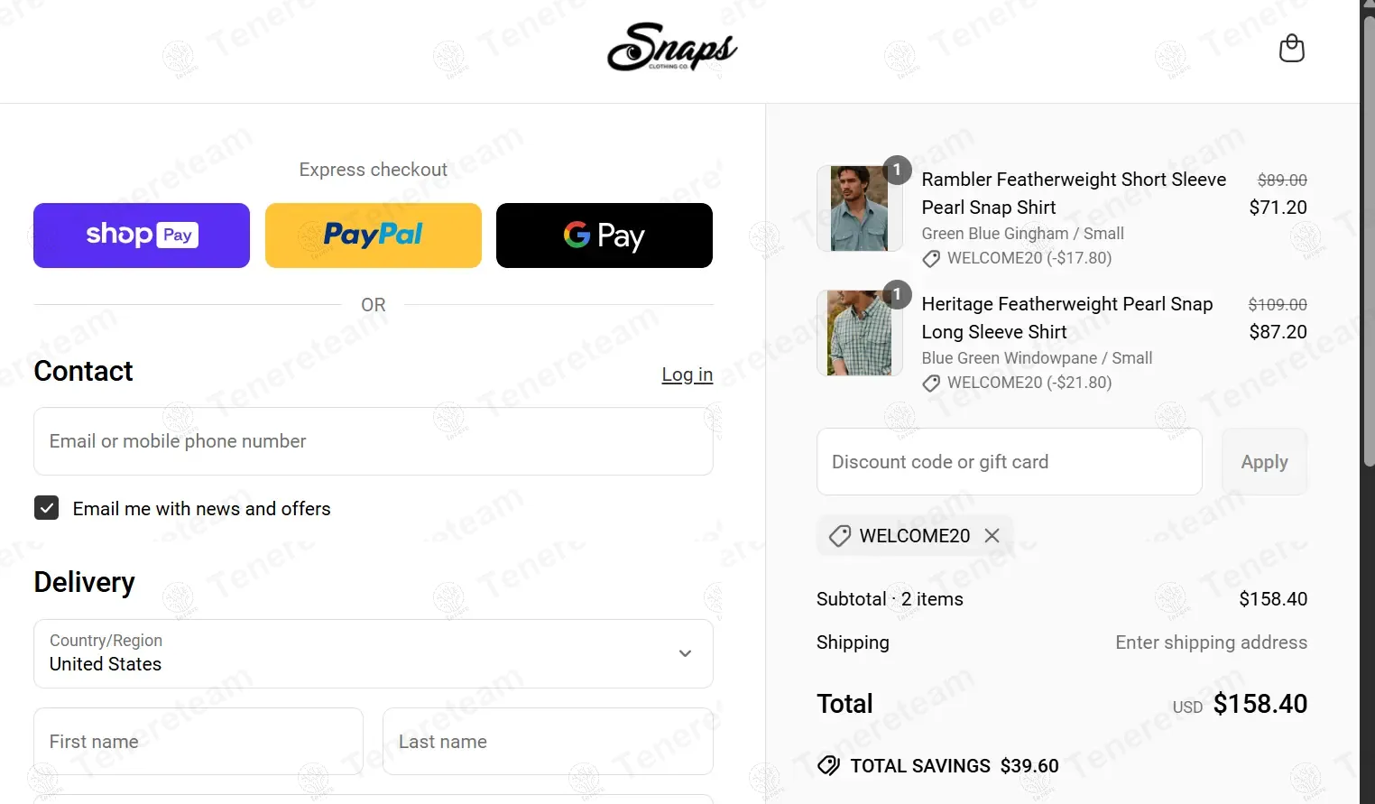Snaps Clothing coupon code: 20% off with WELCOME20. Tested and valid as 1 year ago.