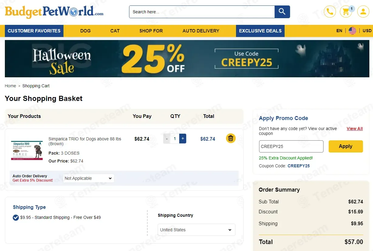BudgetPetWorld coupon code: 25% off with CREEPY25. Tested and valid as 7 months ago.
