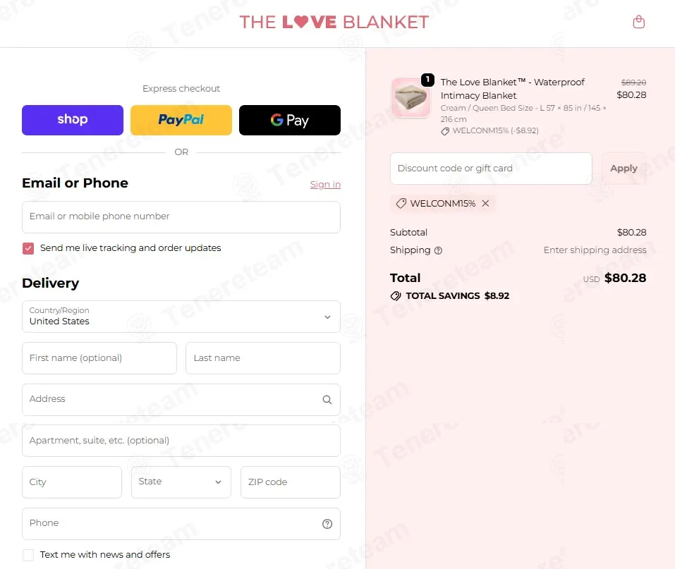 The Love Blanket coupon code: 10% off with WELCONM15%. Tested and valid as 3 weeks ago.