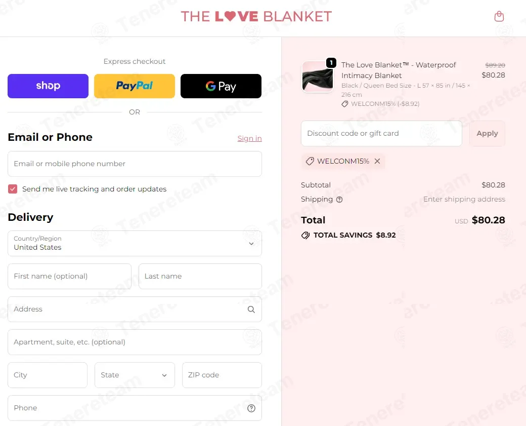 The Love Blanket coupon code: 10% off with WELCONM15%. Tested and valid as 3 weeks ago.