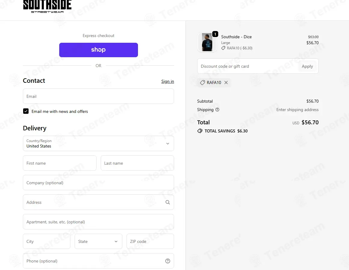 Southside Streetwear coupon code: 10% off with RAFA10. Tested and valid as 1 month ago.