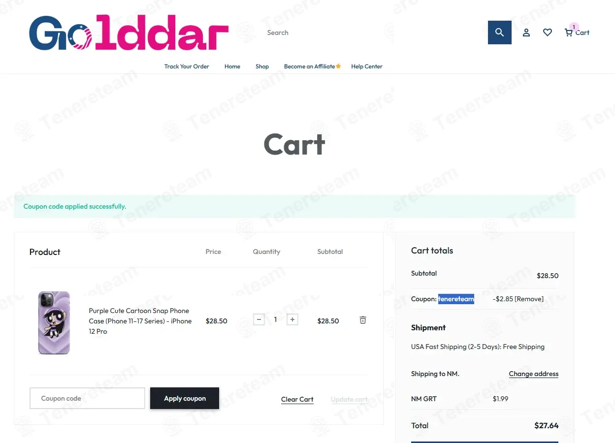 Golddar coupon code: 10% off with tenereteam. Tested and valid as 1 month ago.