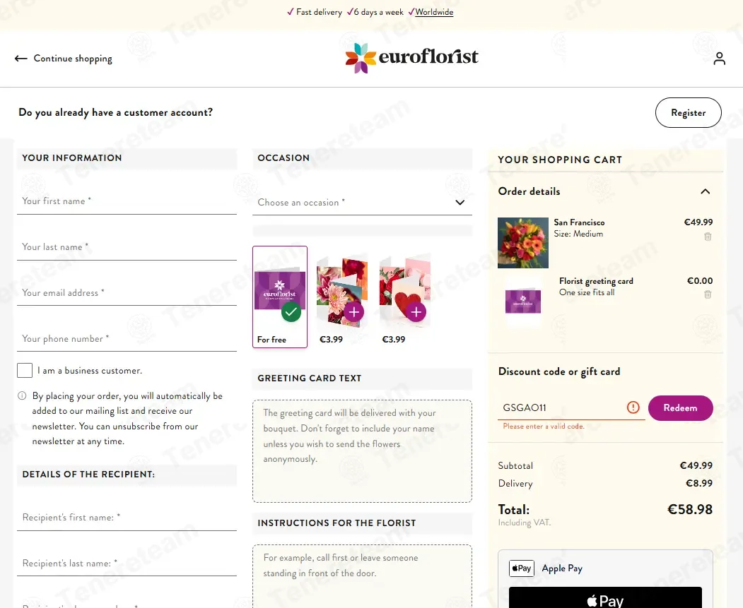 Euroflorist AT coupon code: 11% off with GSGAO11. Tested and valid as 3 months ago.