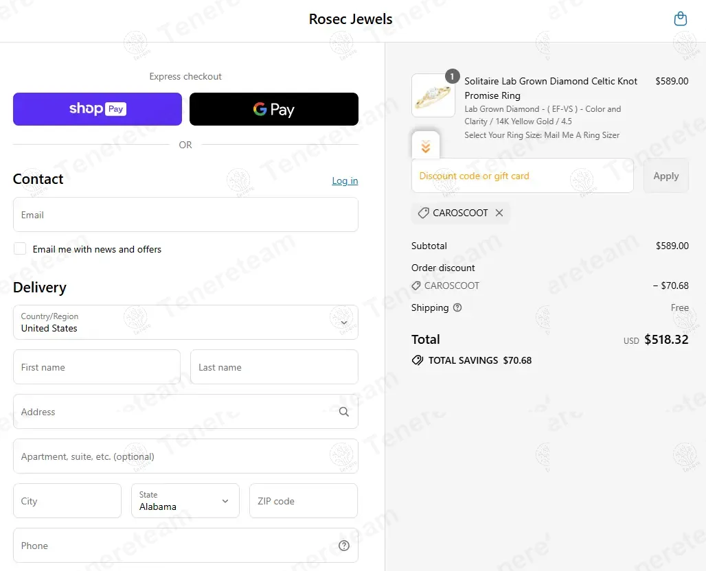 Rosec Jewels coupon code: 12% off with CAROSCOOT. Tested and valid as 10 months ago.