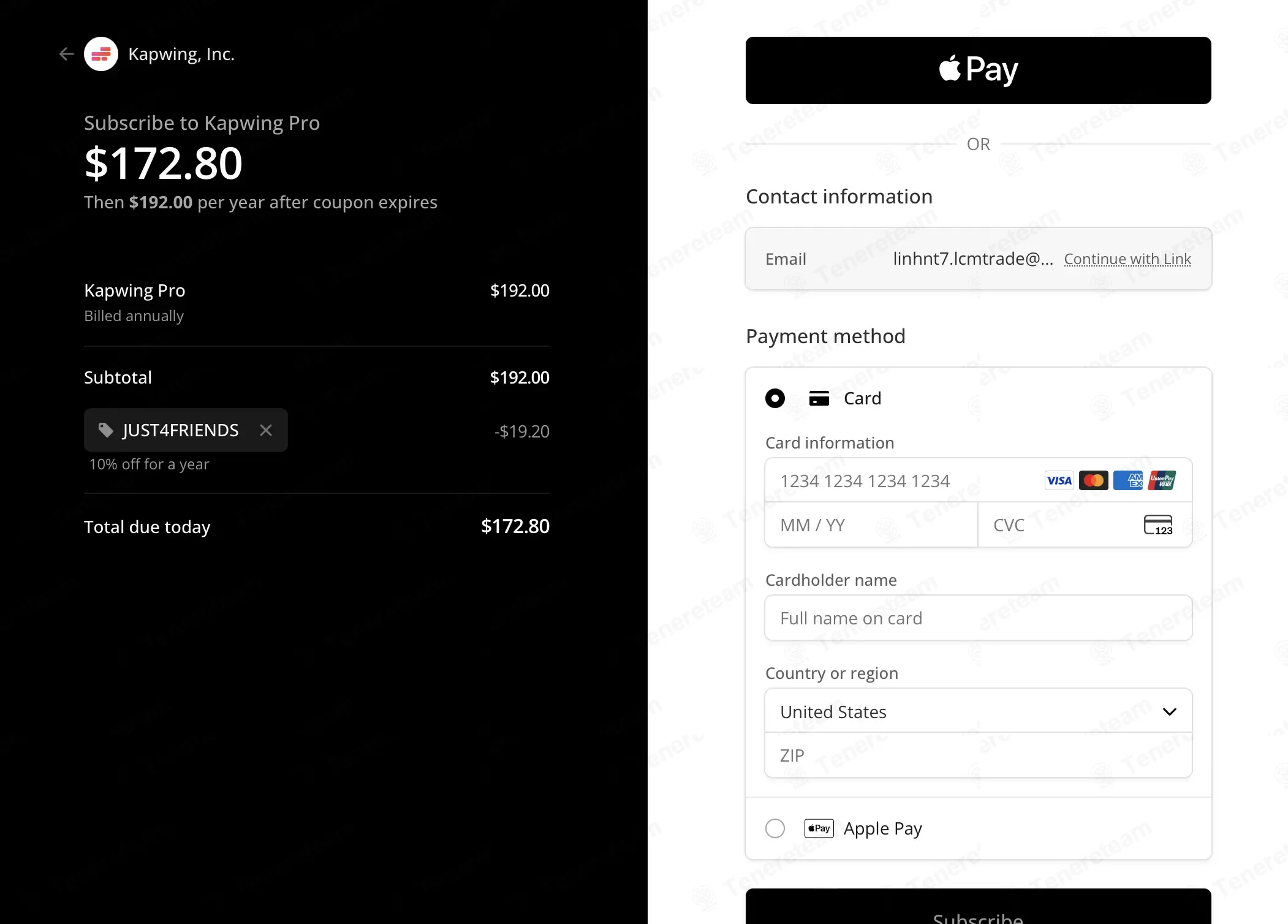 Kapwing coupon code: 10% off with JUST4FRIENDS. Tested and valid as 4 months ago.