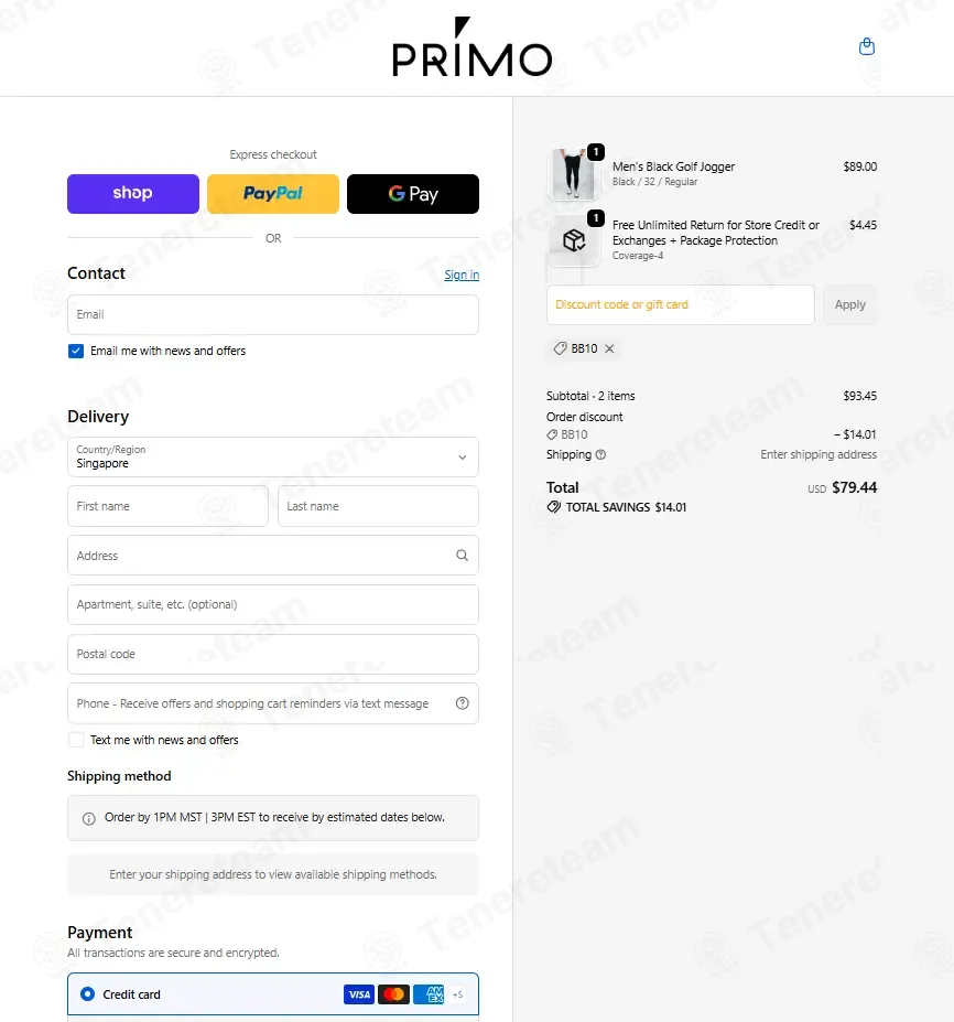 Primo Golf Apparel coupon code: 15% off with BB10. Tested and valid as 1 month ago.