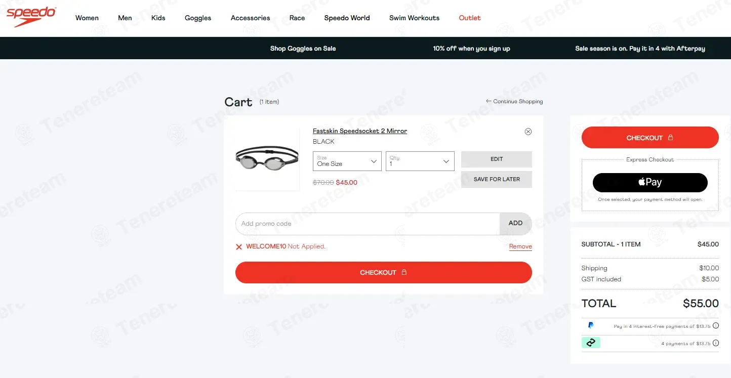 Speedo Australia coupon code: 10% off with WELCOME10. Tested and valid as 4 months ago.