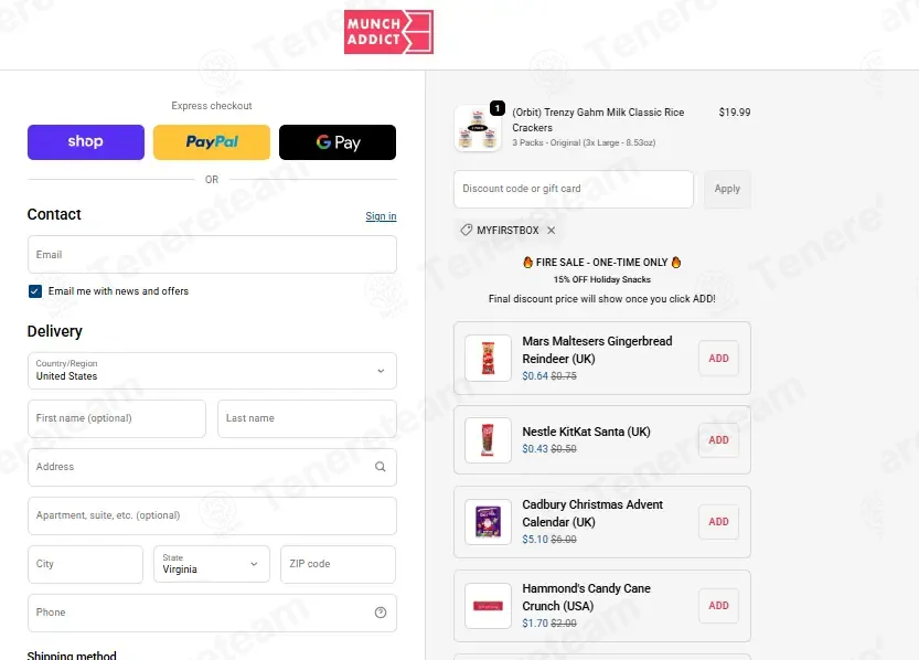 Munch Addict coupon code: 10% off with MYFIRSTBOX. Tested and valid as 1 month ago.