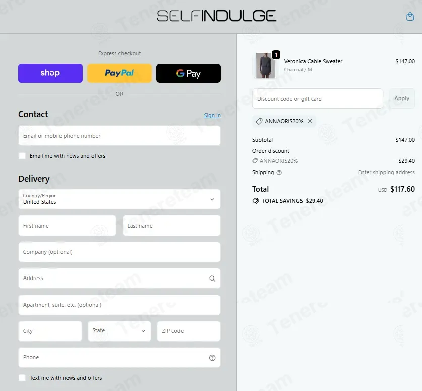 Self-Indulge coupon code: 20% off with ANNAORIS20%. Tested and valid as 2 days ago.