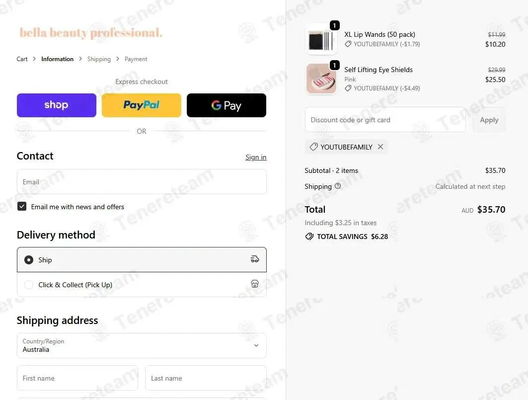 Bella Beauty Professional coupon code: 15% off with YOUTUBEFAMILY. Tested and valid as 7 months ago.