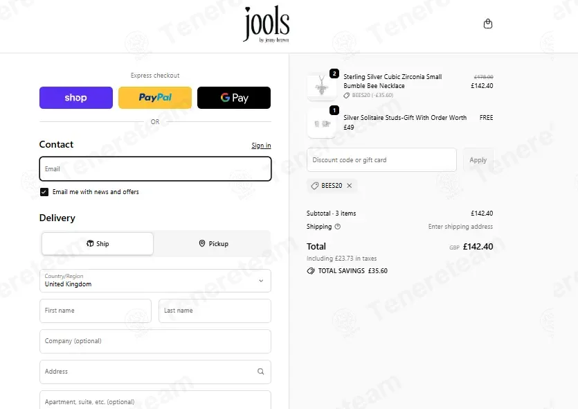 Jools by Jenny Brown coupon code: 20% off with BEES20. Tested and valid as 1 month ago.