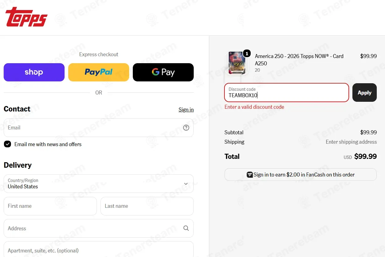 Topps coupon code: 10% off with TEAMBOX10. Tested and valid as 2 weeks ago.