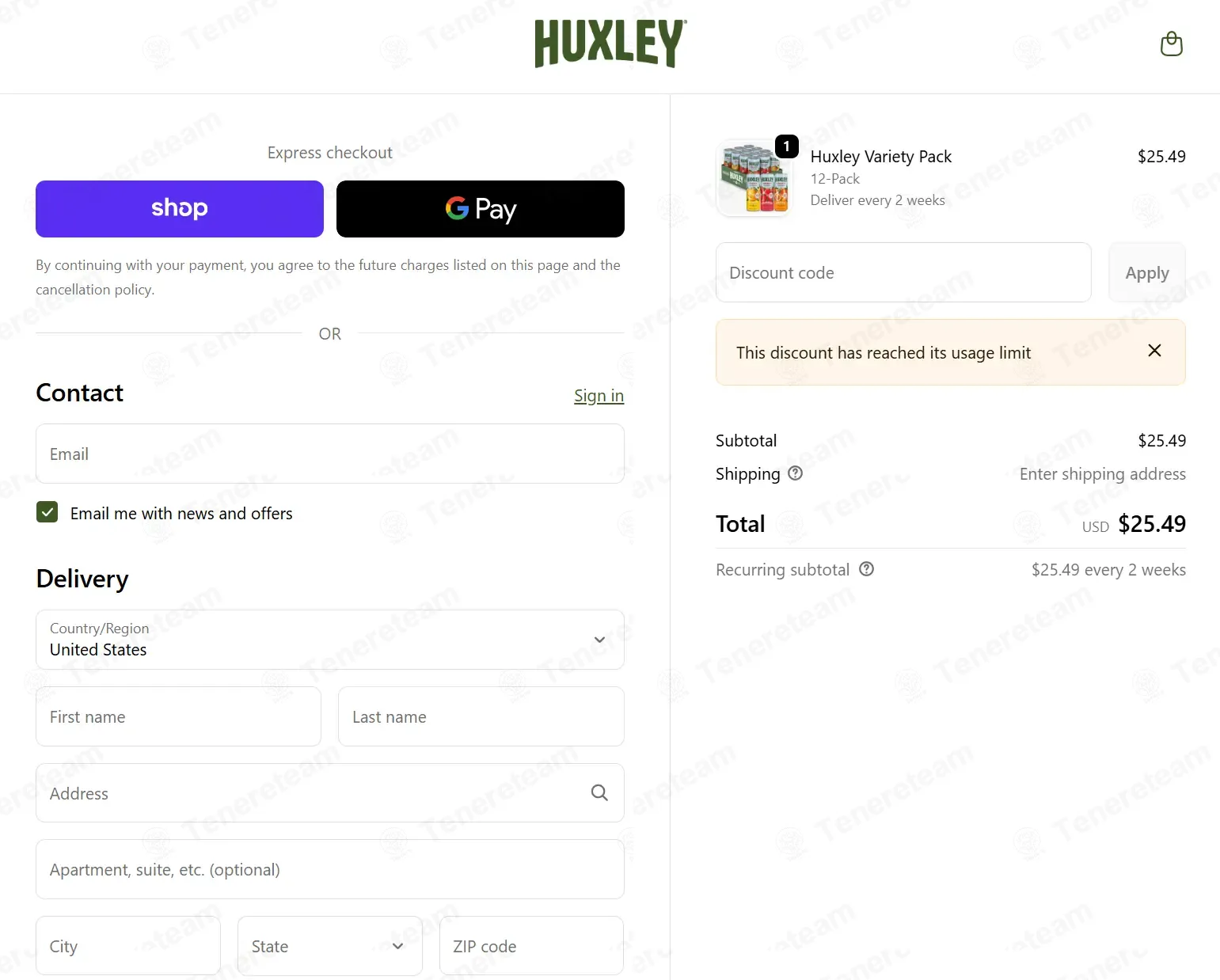 Huxley coupon code: 10% off with NT5VLVGQ. Tested and valid as 2 months ago.