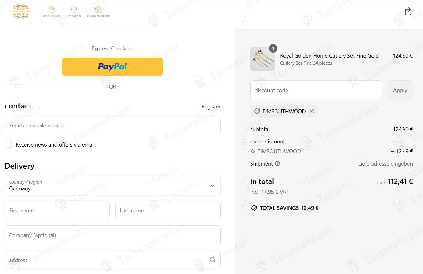 Royal Golden Home coupon code: 10% off with TIMSOUTHWOOD. Tested and valid as 1 year ago.