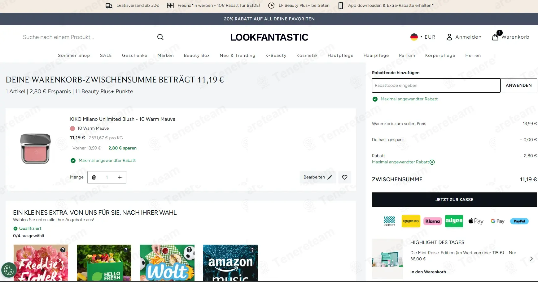 Lookfantastic DE coupon code: 20% off with SHOP. Tested and valid as 1 day ago.
