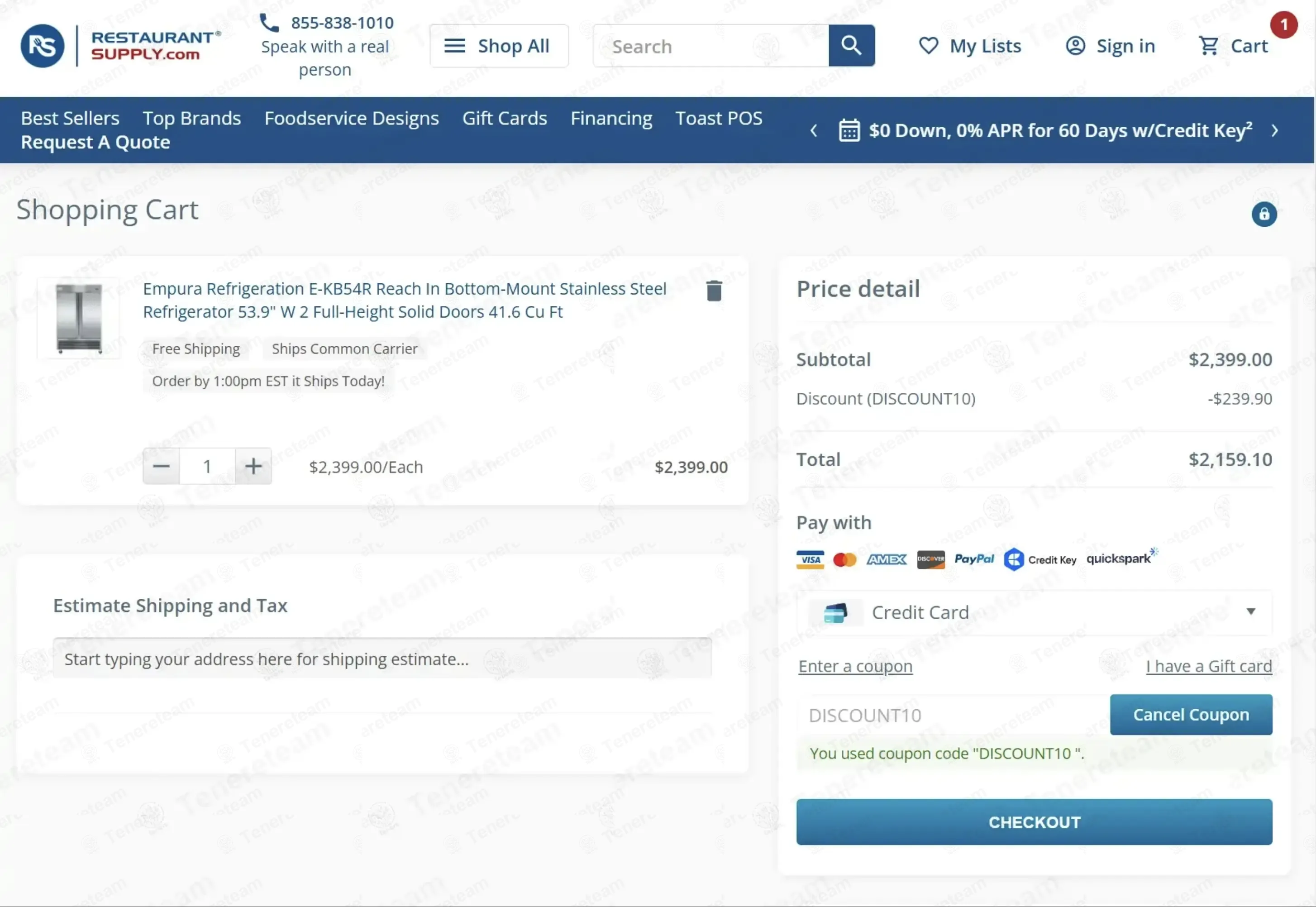 Restaurantsupply coupon code: 10% off with DISCOUNT10. Tested and valid as 3 months ago.