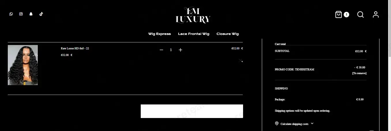 Luxury Hair Fm coupon code: €50 off with tenereteam. Tested and valid as 1 year ago.