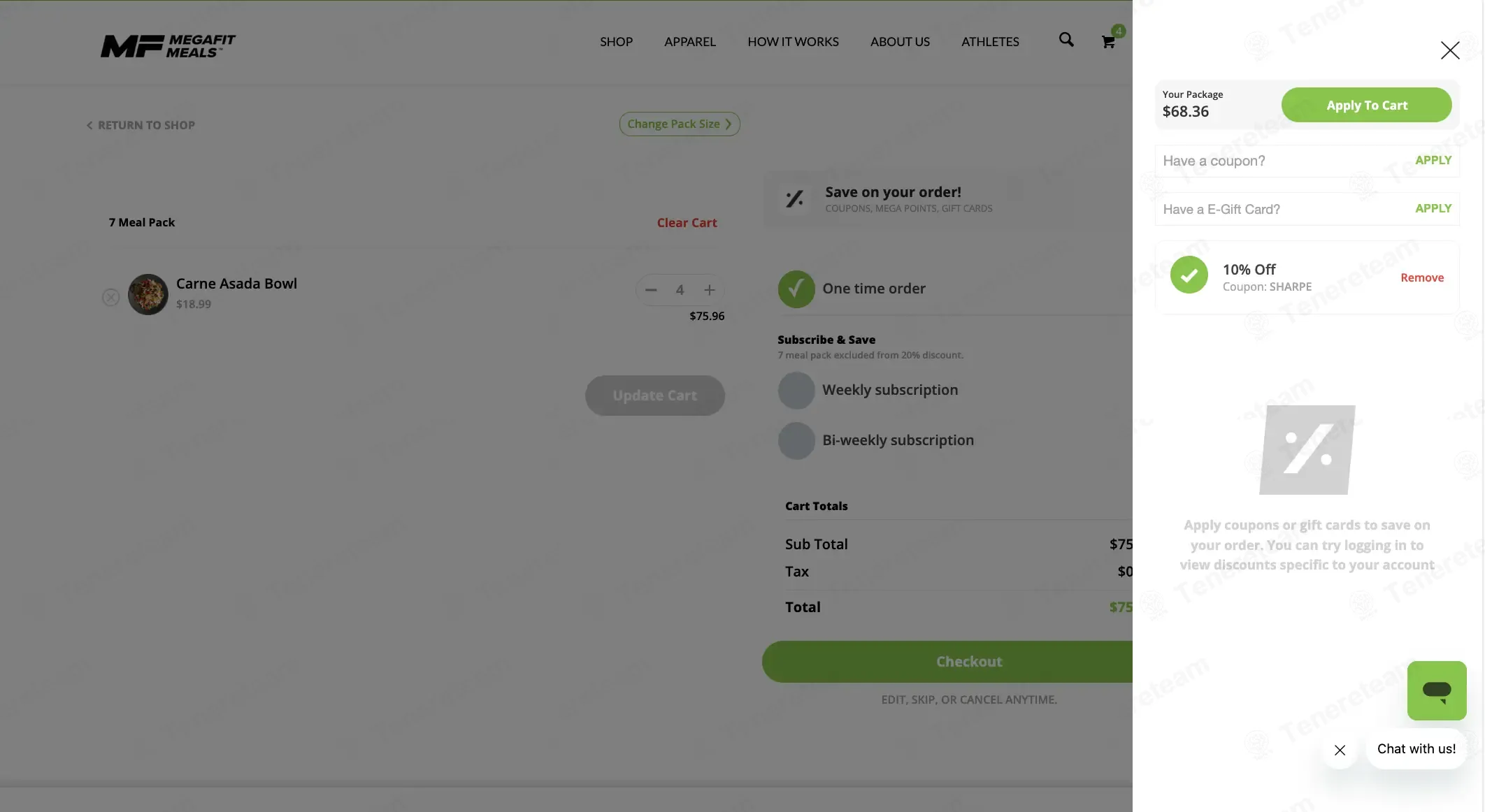 Megafit Meals coupon code: 10% off with SHARPE. Tested and valid as 8 months ago.