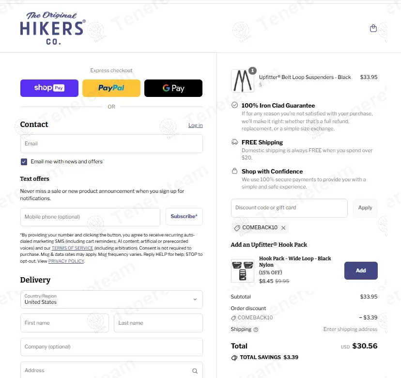 Hikers Co coupon code: 10% off with COMEBACK10. Tested and valid as 9 months ago.