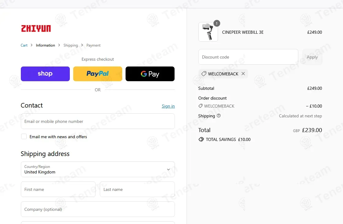 Zhiyun Tech UK apply coupon code