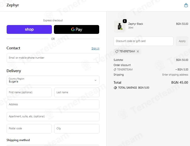 Zephyr Perfum coupon code: 10% off with TENERETEAM. Tested and valid as 8 months ago.