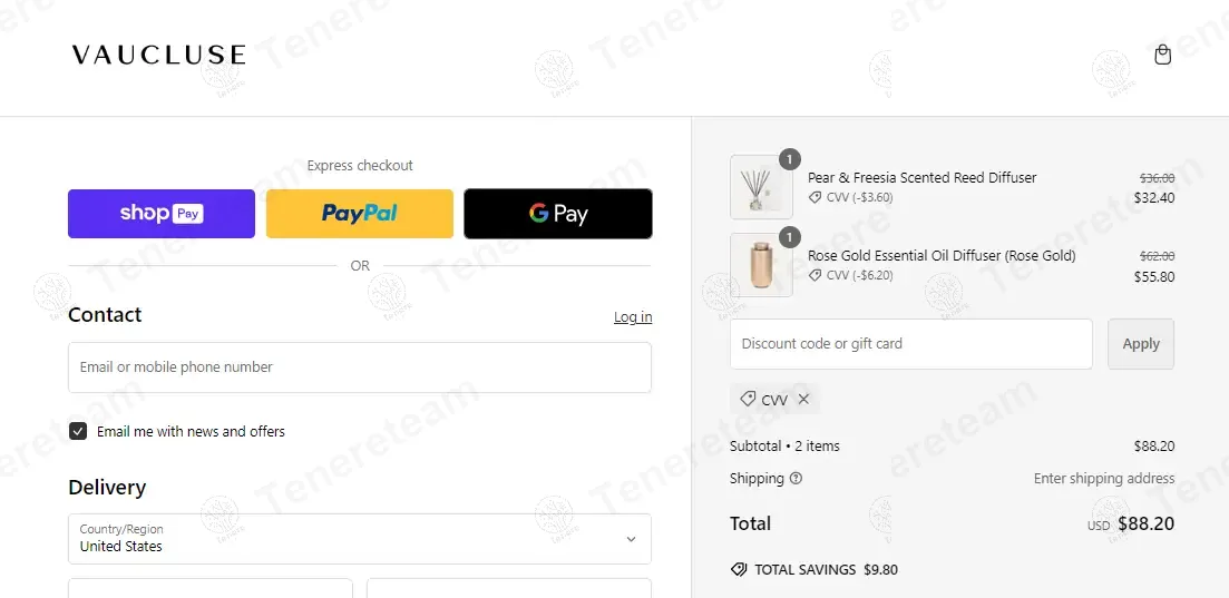 Vaucluse Fragrance coupon code: 10% off with CVV. Tested and valid as 1 year ago.