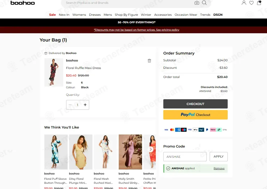 Boohoo US coupon code: 15% off with ANISHAE. Tested and valid as 2 months ago.