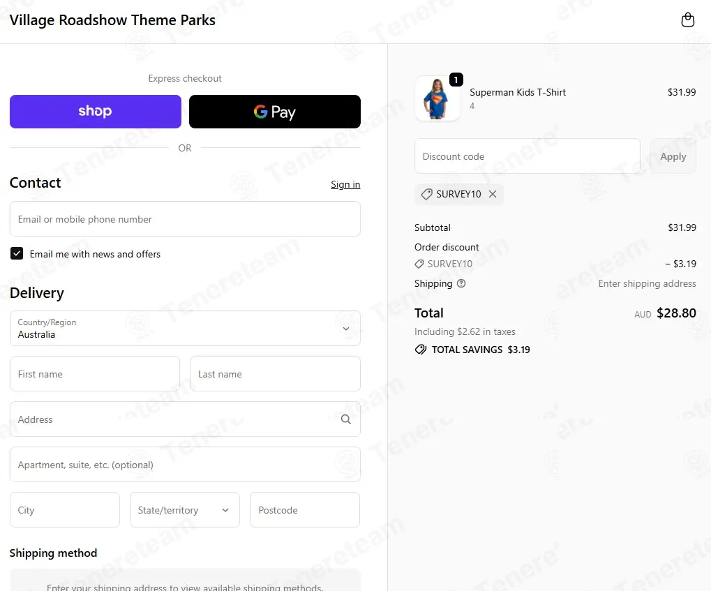 Village Roadshow Theme Parks coupon code: 10% off with SURVEY10. Tested and valid as 9 months ago.