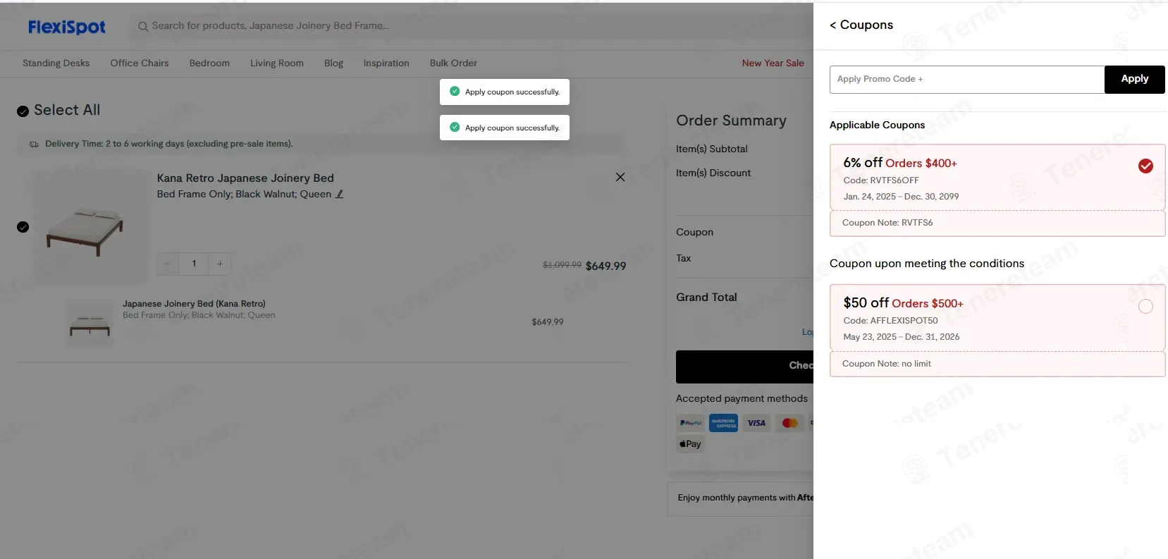 FlexiSpot coupon code: 6% off with RVTFS6OFF. Tested and valid as 1 week ago.