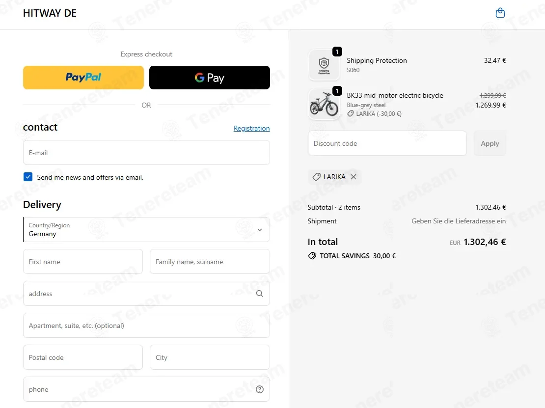 Hitway DE coupon code: €30 off with LARIKA. Tested and valid as 2 weeks ago.