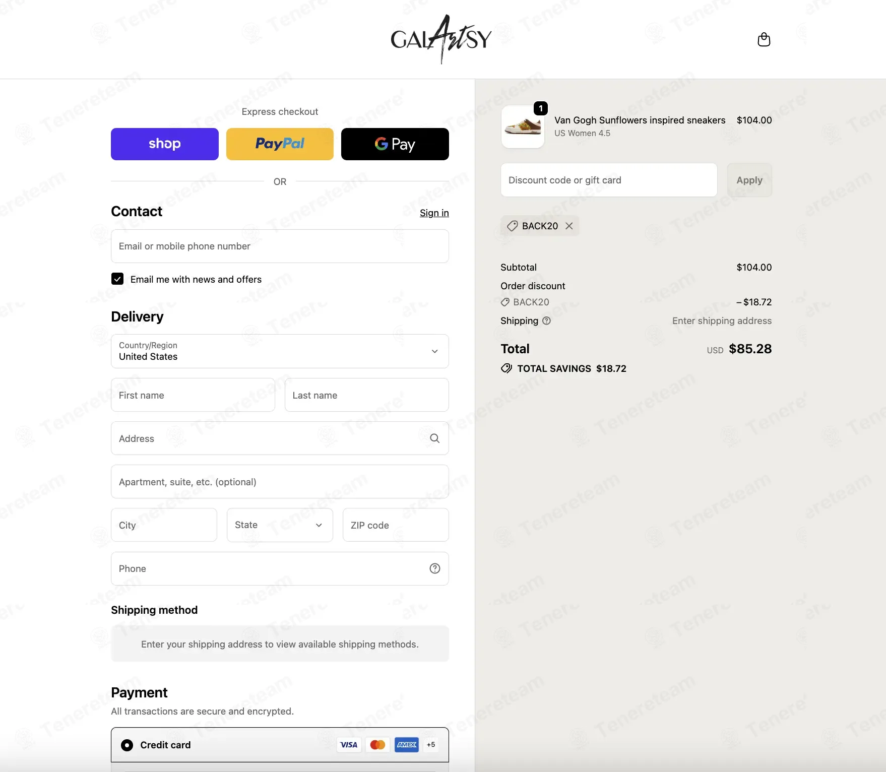 Galartsy coupon code: 20% off with BACK20. Tested and valid as 1 week ago.