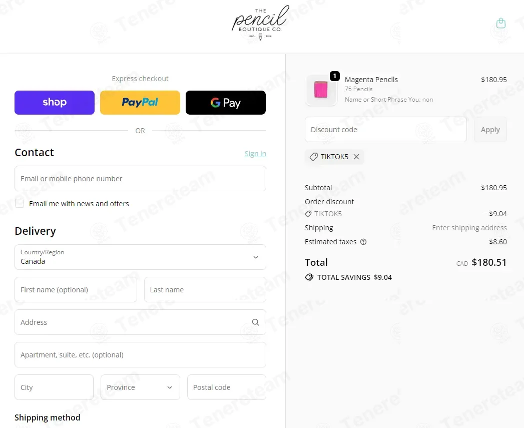 The Pencil Boutique coupon code: 5% off with TIKTOK5. Tested and valid as 1 month ago.