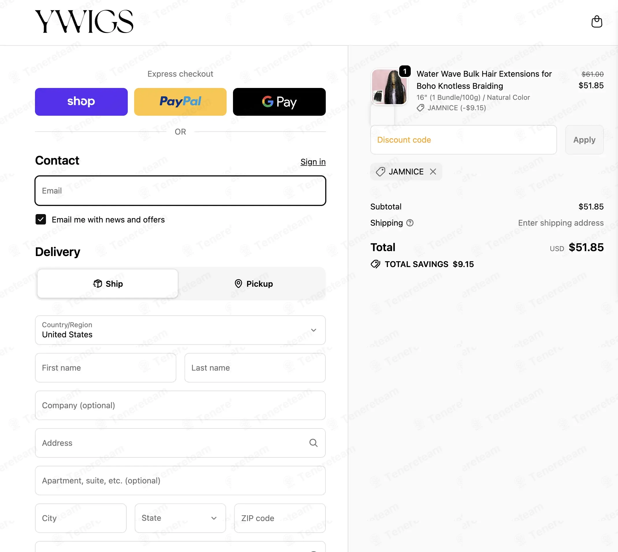 Ywigs coupon code: 15% off with jamnice. Tested and valid as 1 month ago.