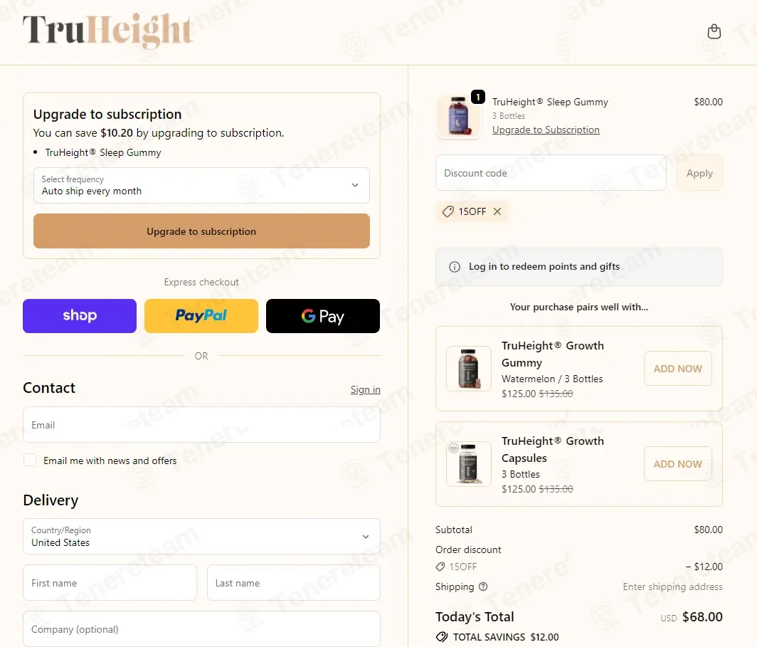 TruHeight Vitamins coupon code: 15% off with 15OFF. Tested and valid as 2 weeks ago.