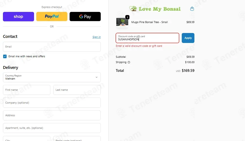 Love My Bonsai coupon code: 5% off with SUSANJHOPSON. Tested and valid as 2 months ago.