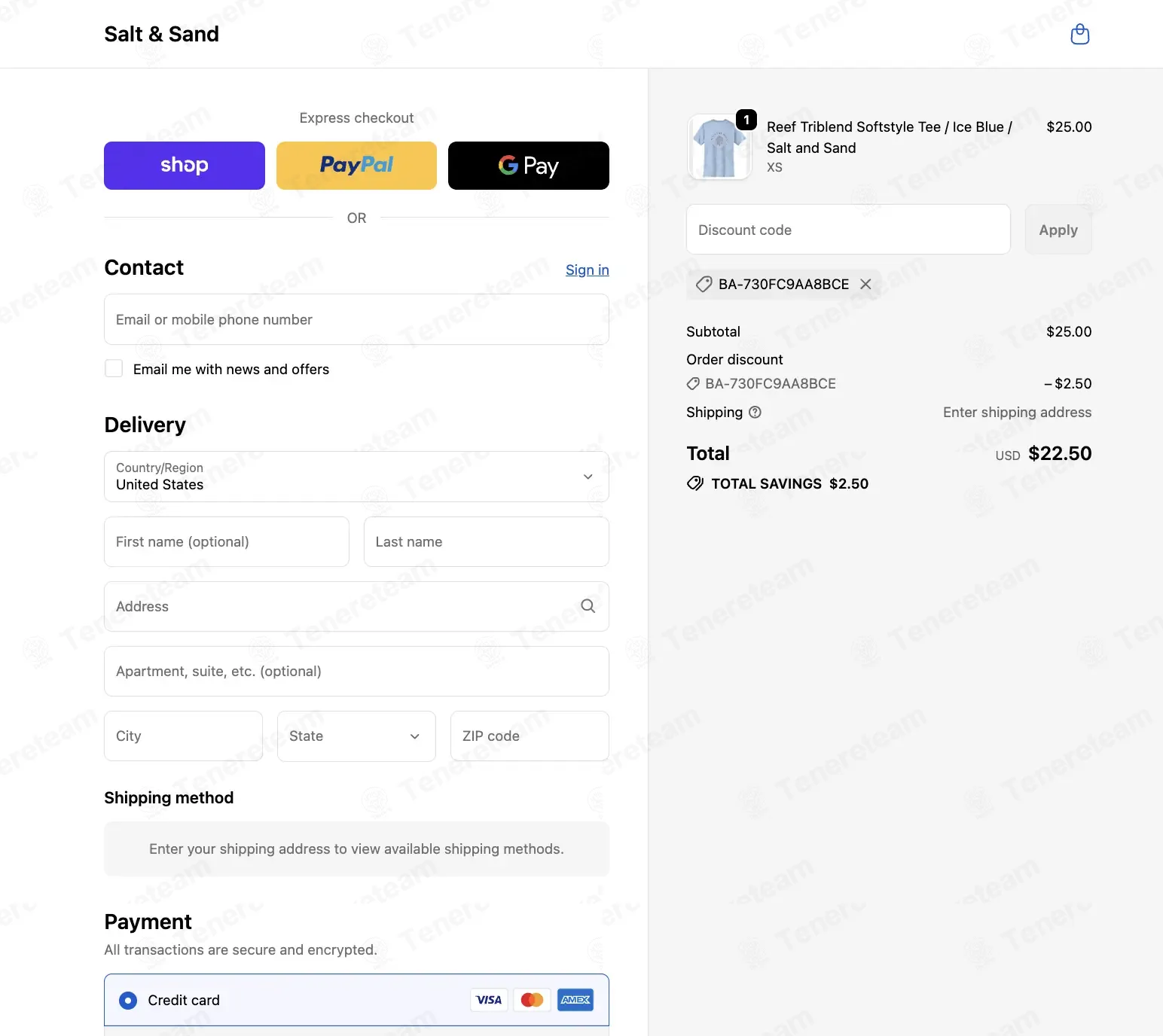 Salt and Sand Shop coupon code: 10% off with BA-730FC9AA8BCE. Tested and valid as 3 months ago.