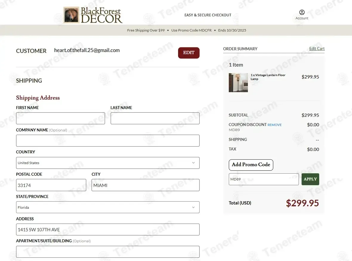 Black Forest Decor coupon code: 100% off with MD89. Tested and valid as 1 month ago.