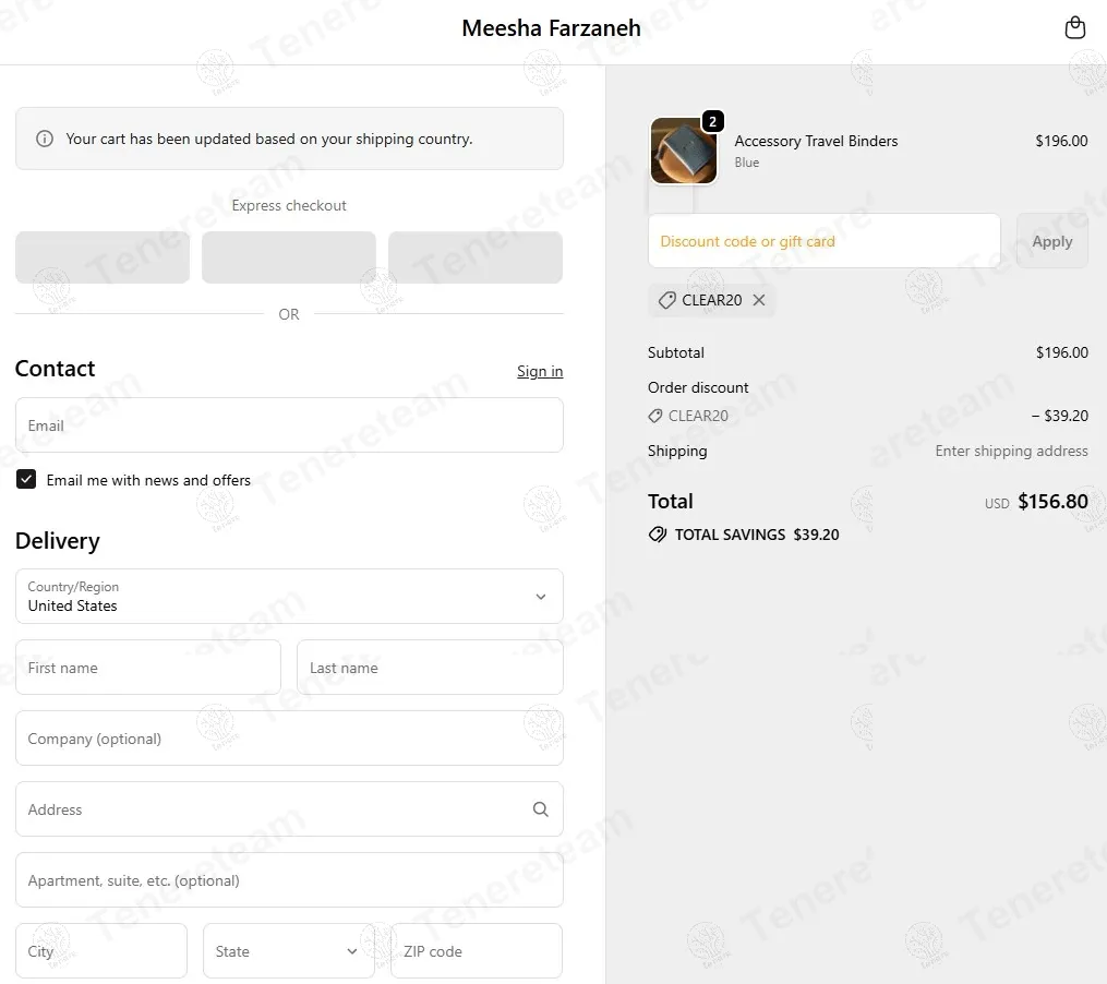 Meesha Farzaneh apply coupon code