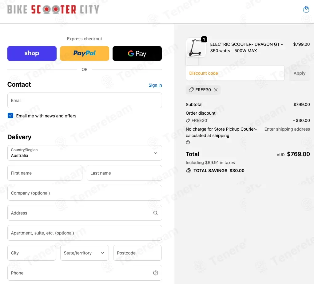 Bike Scooter City coupon code: 30% off with FREE30. Tested and valid as 9 months ago.