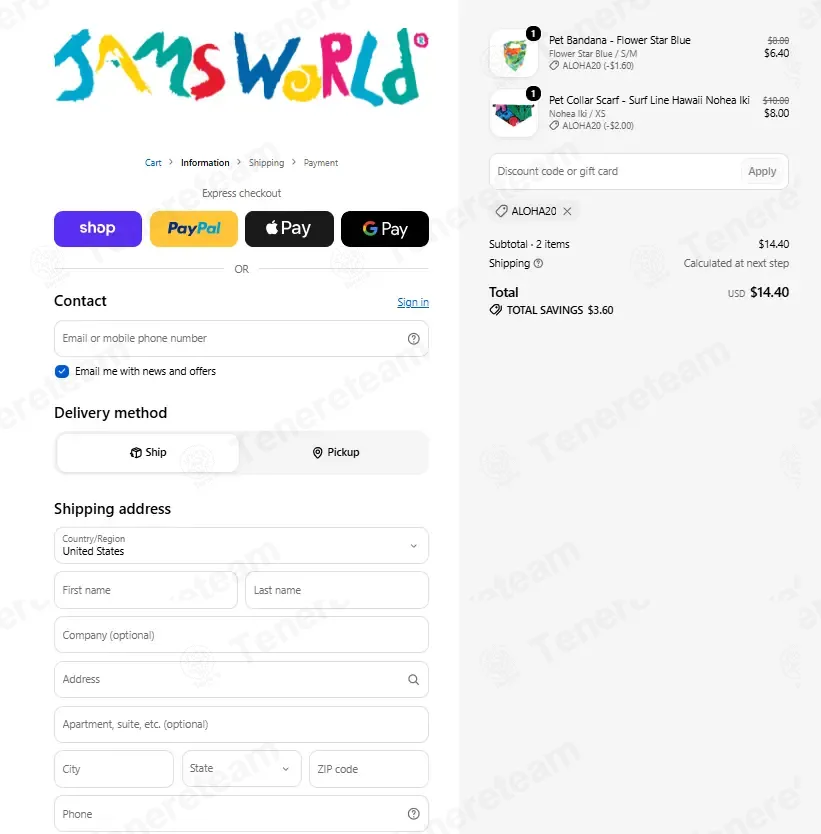 Jams World coupon code successfully applied at checkout