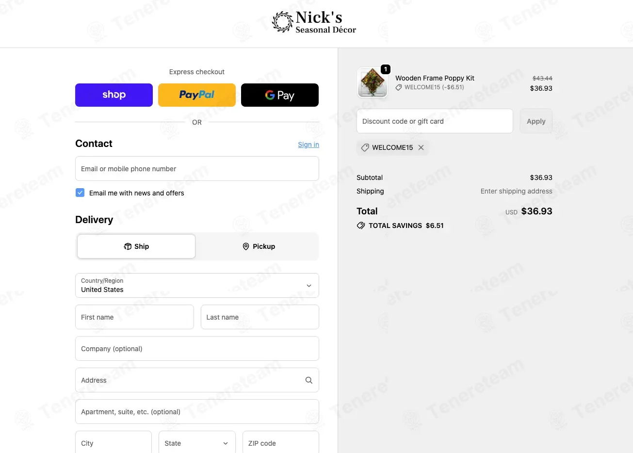 Nick's Seasonal Decor coupon code: 15% off with WELCOME15. Tested and valid as 3 weeks ago.