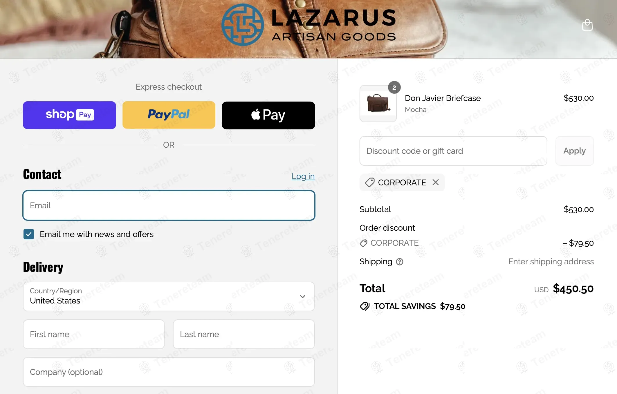 Lazarus Artisan Goods coupon code: 15% off with CORPORATE. Tested and valid as 9 months ago.