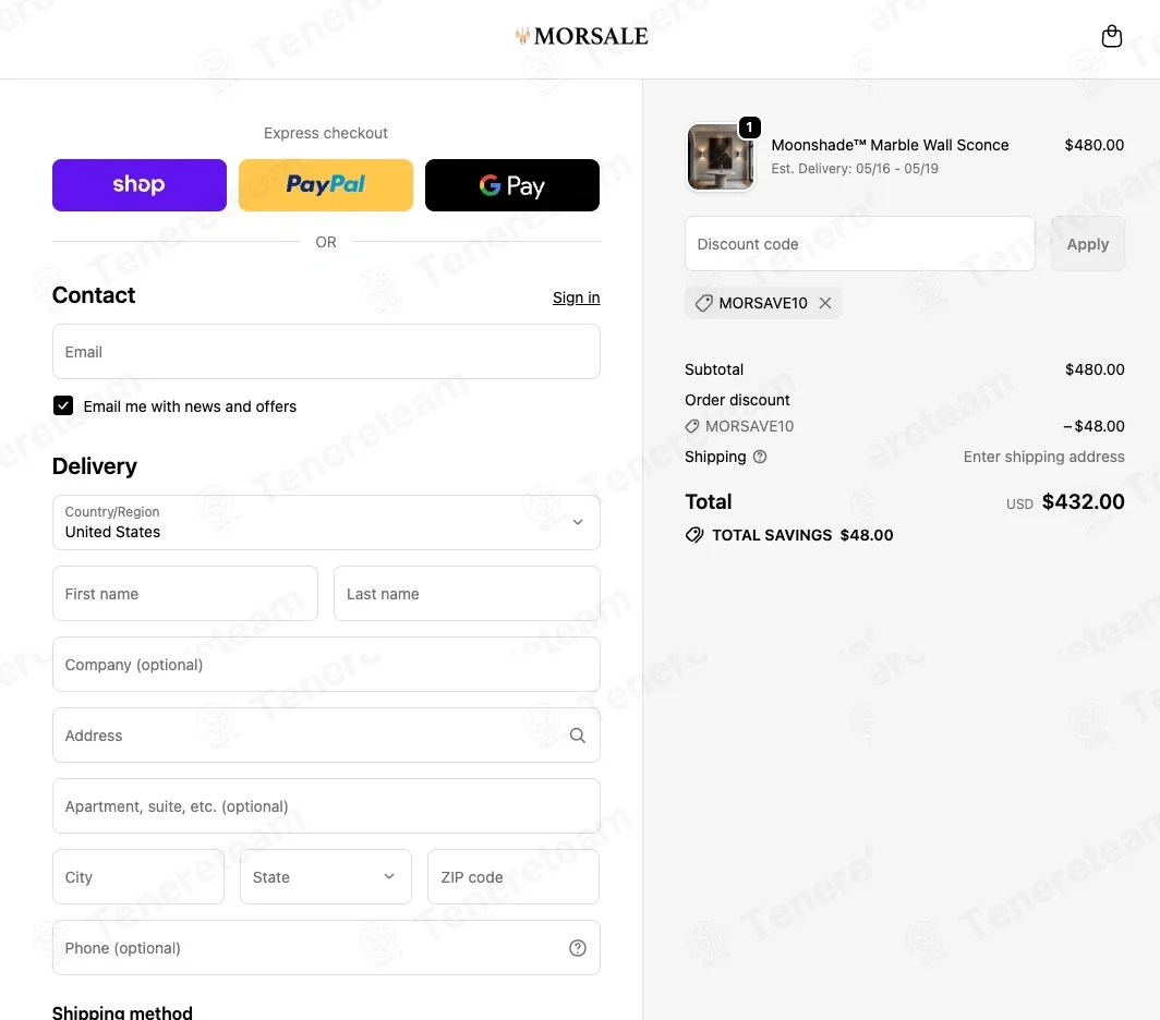 Morsale coupon code: 10% off with MORSAVE10. Tested and valid as 1 week ago.
