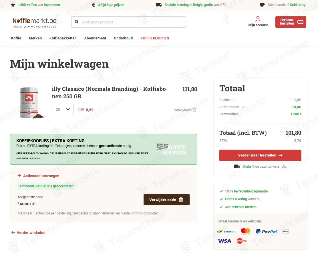 Koffie Markt BE coupon code: €10 off with JARIG10. Tested and valid as 10 months ago.