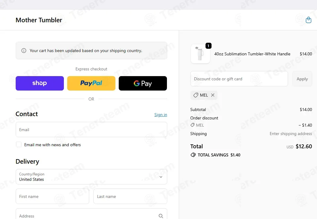 Mother Tumbler coupon code: 10% off with MEL. Tested and valid as 10 months ago.