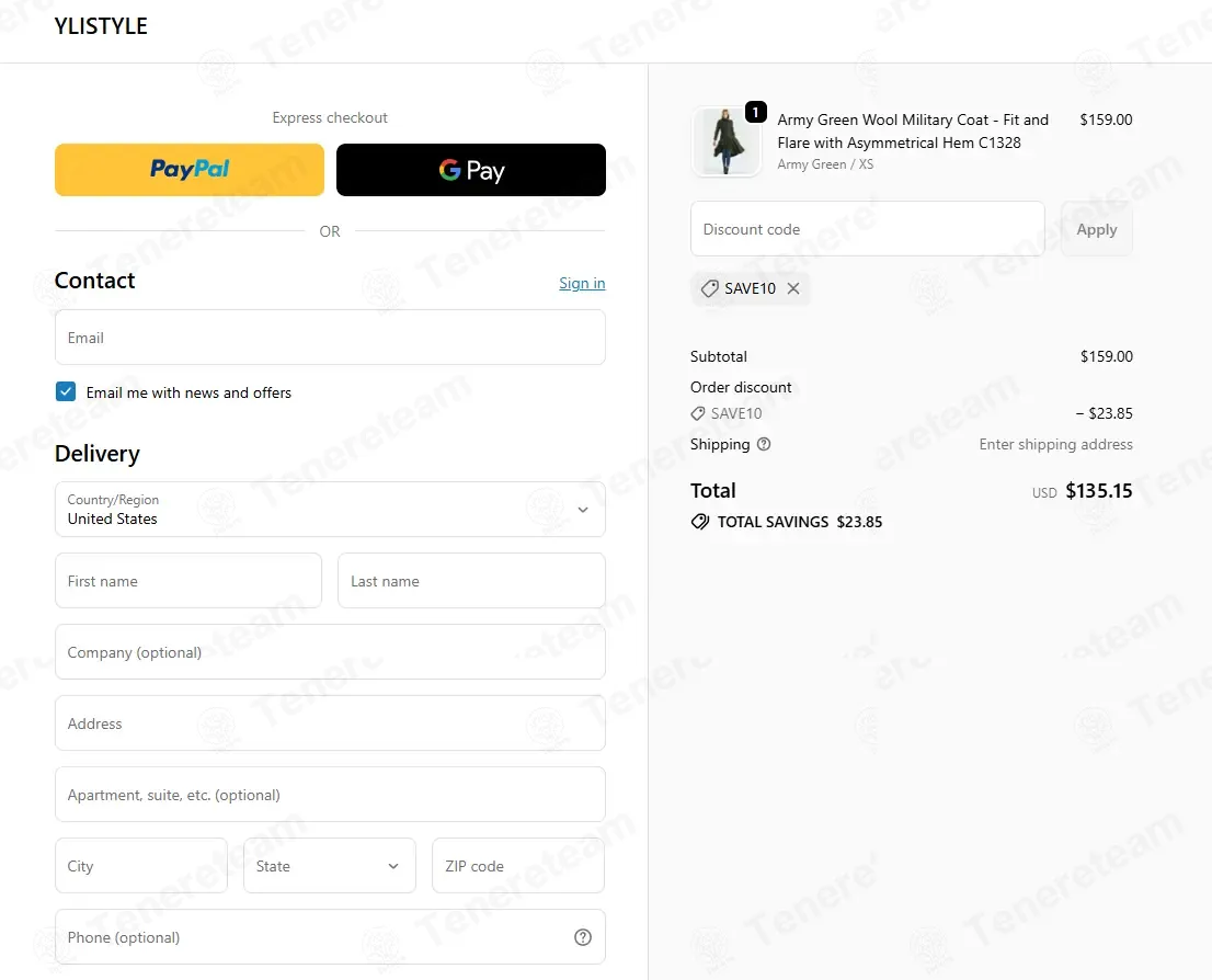 Yli Style coupon code: 15% off with SAVE10. Tested and valid as 1 week ago.