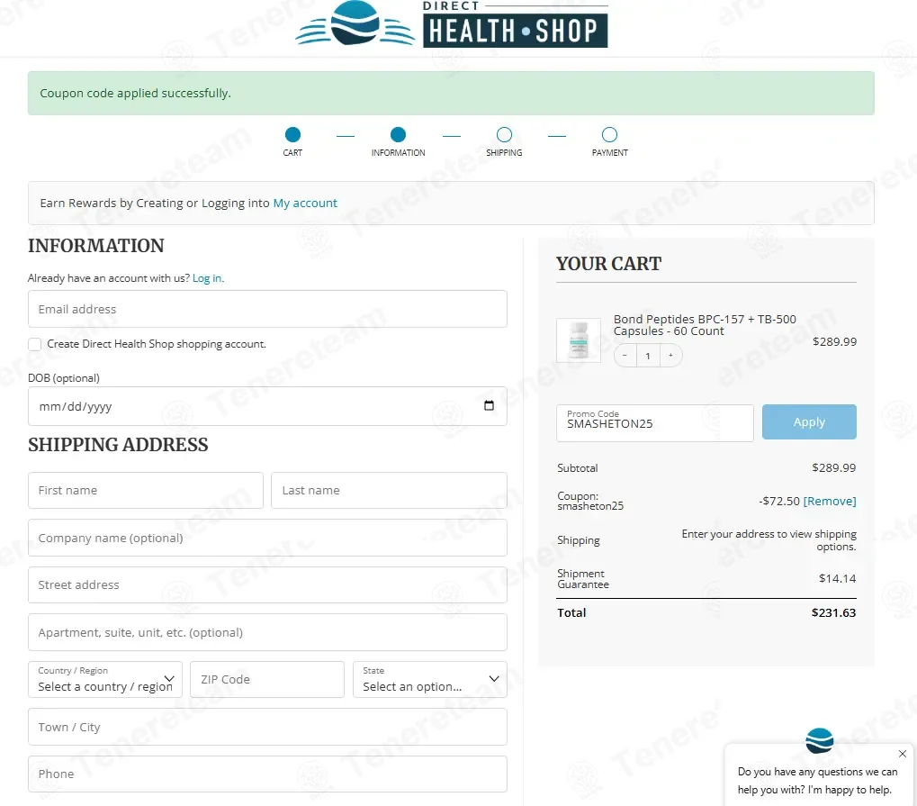 Direct Health Shop coupon code: 25% off with SMASHETON25. Tested and valid as 3 weeks ago.